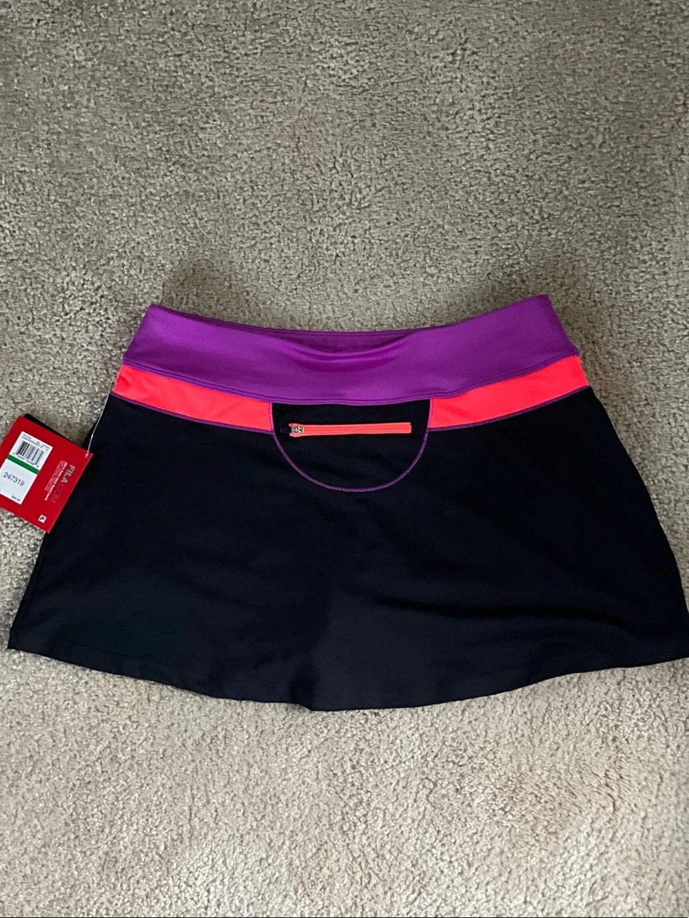 Fila Black Skort with Purple Waistband and Neon Pink Stripe